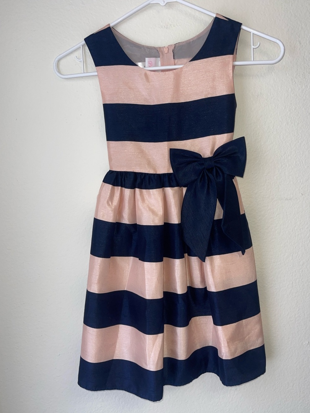 Striped Navy and Blush Bow Party Dress for Girls